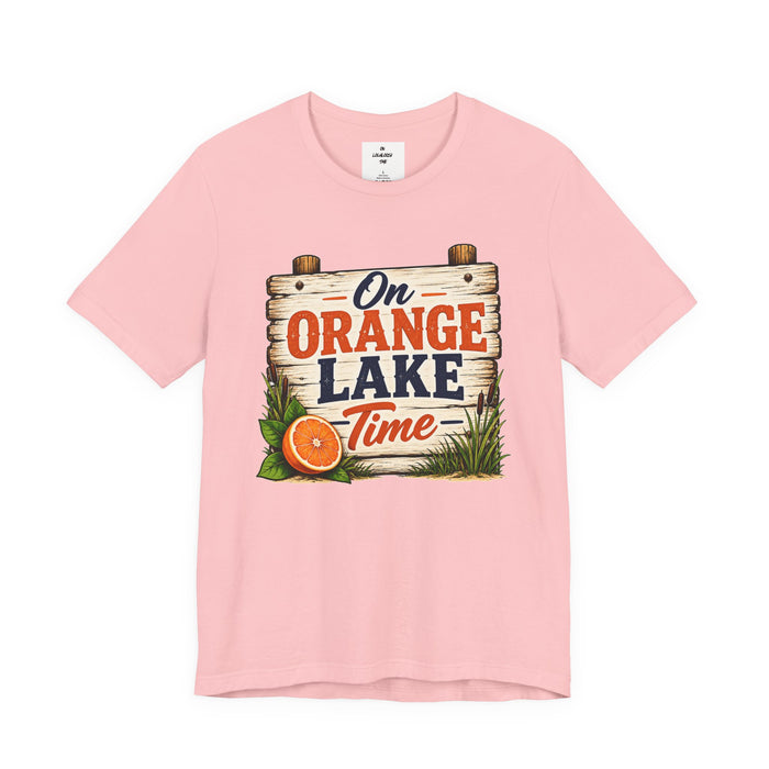 On Orange Lake Time T‑Shirt — Vintage Lakeside Orange Slice Tee