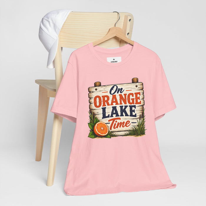 On Orange Lake Time T‑Shirt — Vintage Lakeside Orange Slice Tee