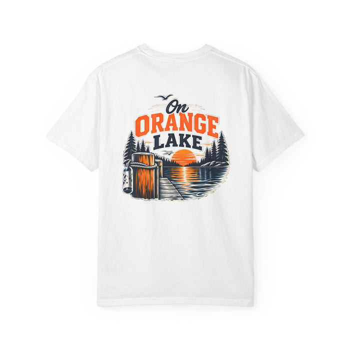 On Orange Lake T-Shirt — Retro Lake Sunset Graphic Tee