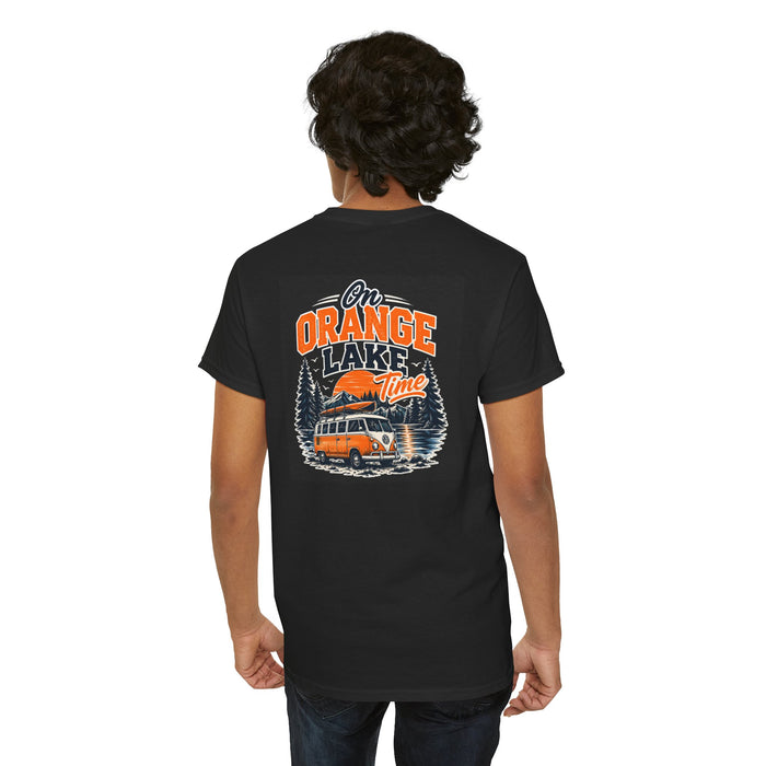 Vintage Camper T-Shirt — "On Orange Lake" Retro Van Tee