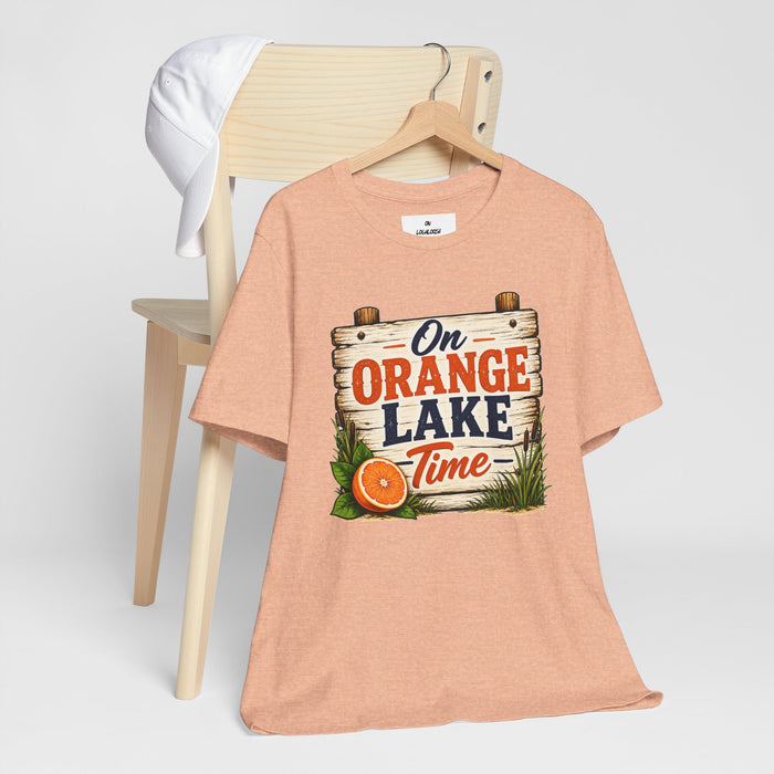 On Orange Lake Time T‑Shirt — Vintage Lakeside Orange Slice Tee