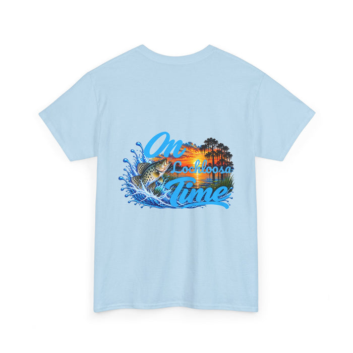 T-Shirt — “On [ Your Lake ] Time” Personalized Sunset Crappie (Back Design)