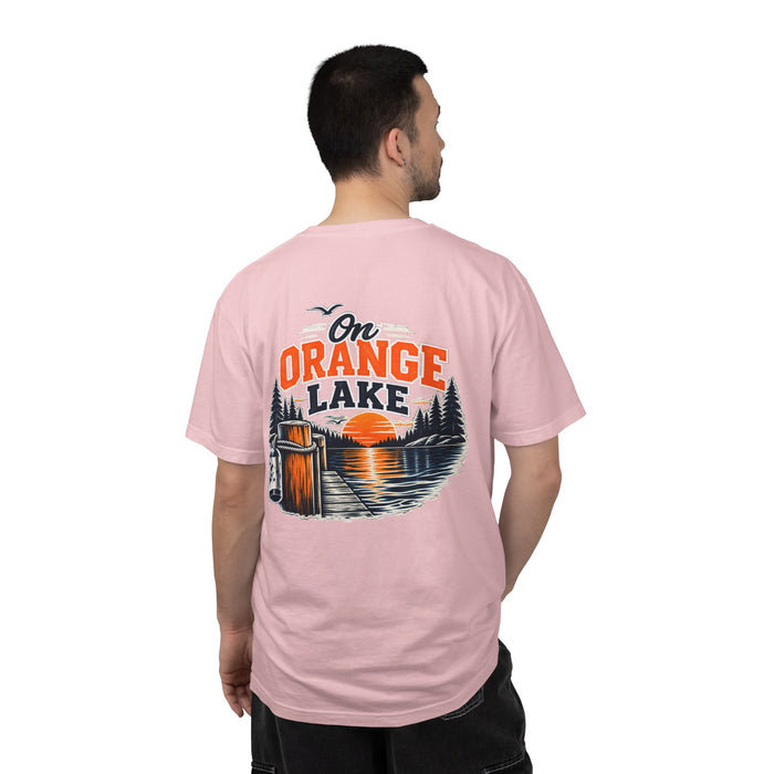 On Orange Lake T-Shirt — Retro Lake Sunset Graphic Tee