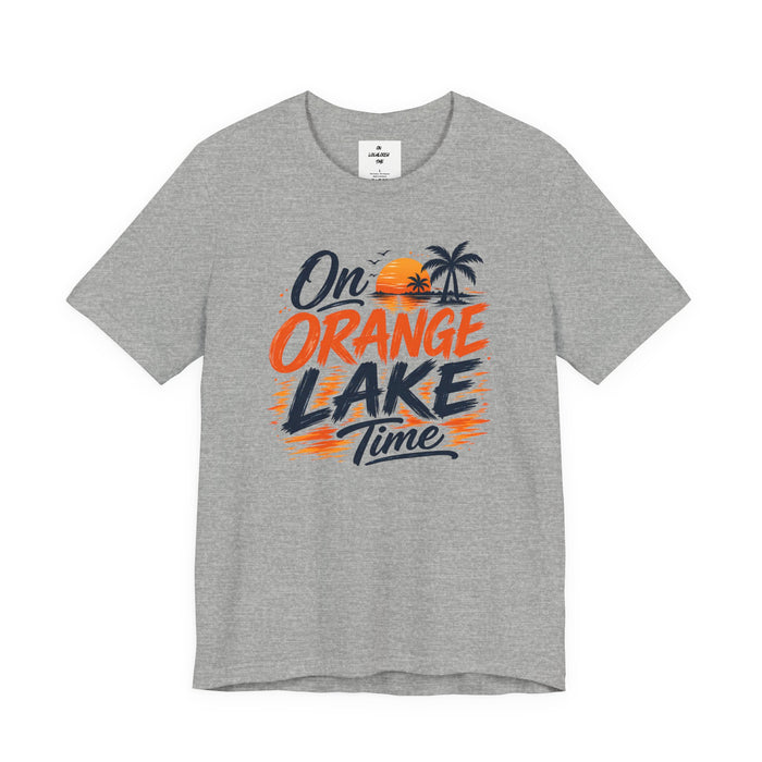On Orange Lake Time T‑Shirt — Retro Sunset Palm Lake Shirt