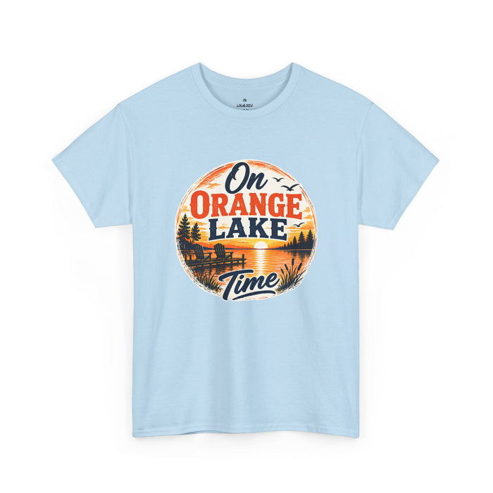 Lake T-Shirt — "On Orange Lake Time" Retro Sunset Tee