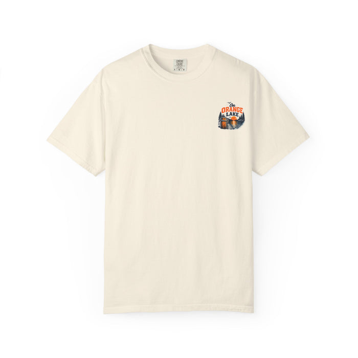 On Orange Lake T-Shirt — Retro Lake Sunset Graphic Tee