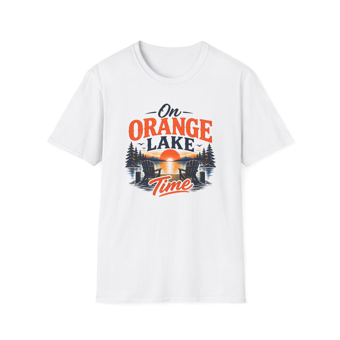 On Orange Lake T-Shirt — Retro Sunset Lake Graphic Tee