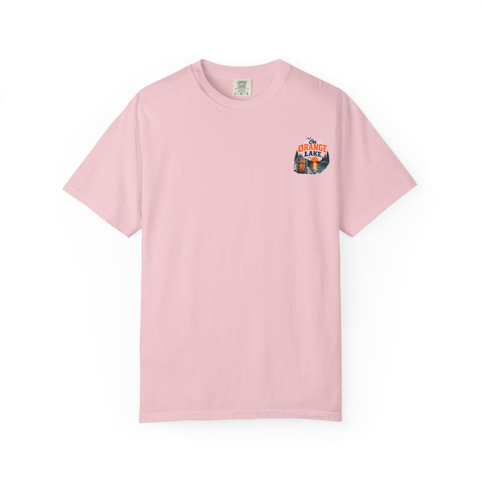 On Orange Lake T-Shirt — Retro Lake Sunset Graphic Tee