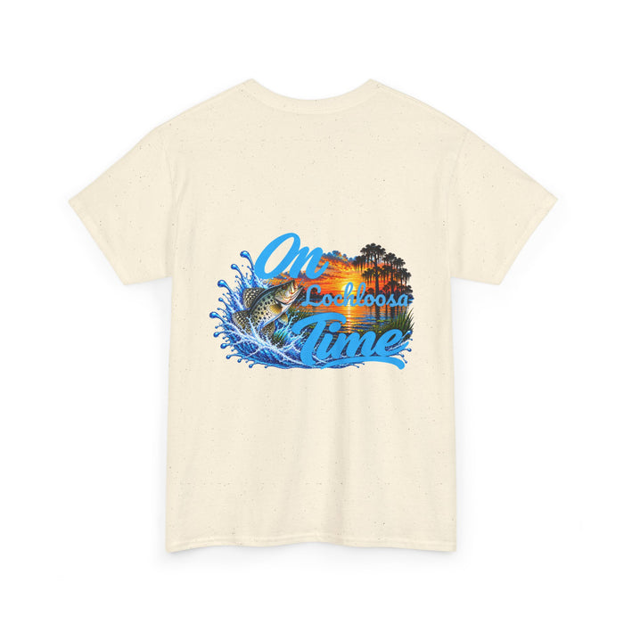 T-Shirt — “On [ Your Lake ] Time” Personalized Sunset Crappie (Back Design)