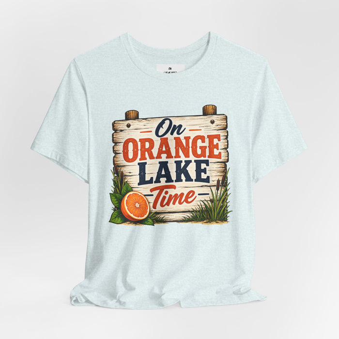 On Orange Lake Time T‑Shirt — Vintage Lakeside Orange Slice Tee