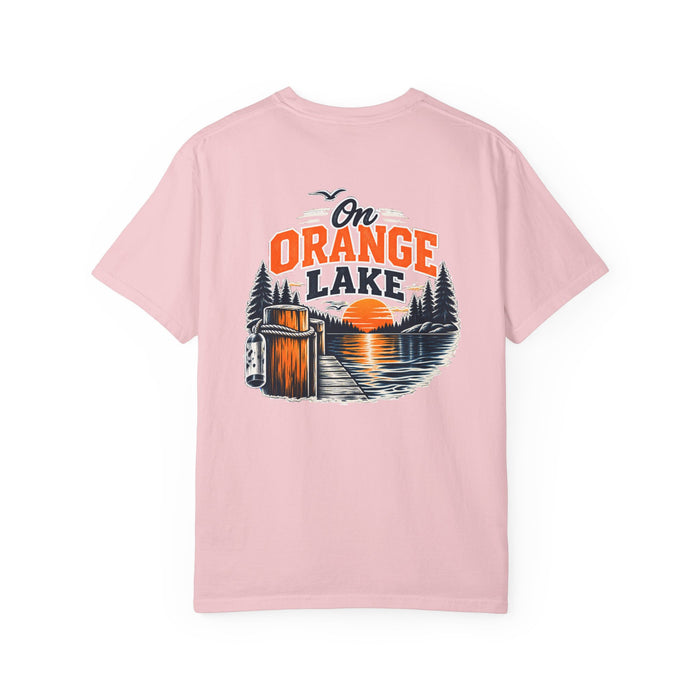 On Orange Lake T-Shirt — Retro Lake Sunset Graphic Tee
