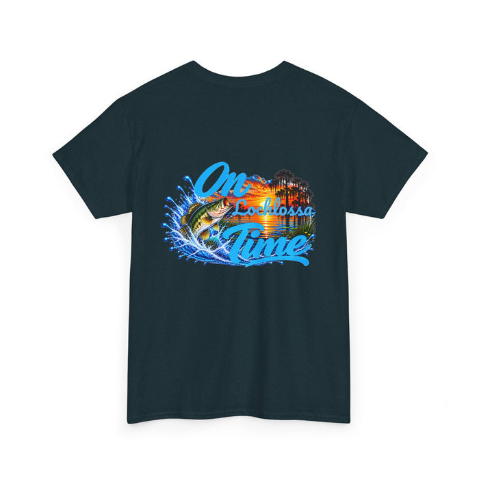 T-Shirt — “On [Your Lake] Time” Personalized Sunset Bass ( Back Design)