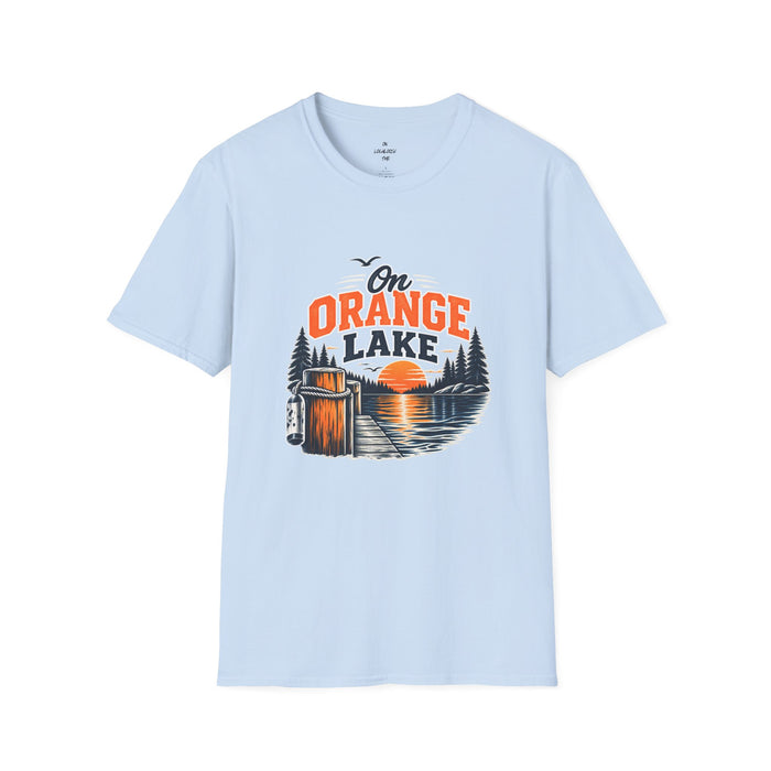 On Orange Lake T-Shirt — Retro Sunset Cabin Lake Shirt for Campers & Nature Lovers