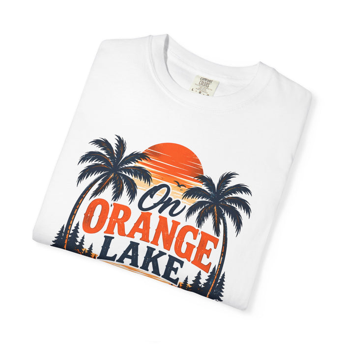 Lake Sunset T-Shirt — "On Orange Lake Time" Palm Tree Retro Tee