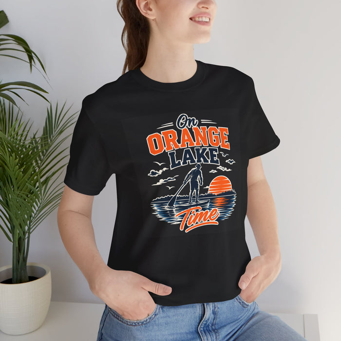 On Orange Lake Time T-Shirt — Retro Fishing Sunset Tee