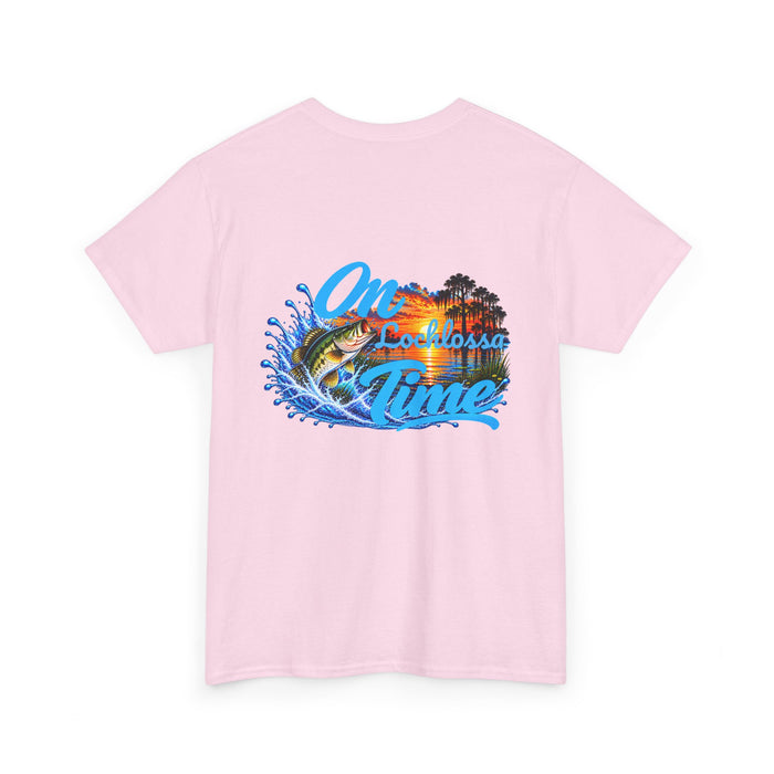 T-Shirt — “On [Your Lake] Time” Personalized Sunset Bass ( Back Design)