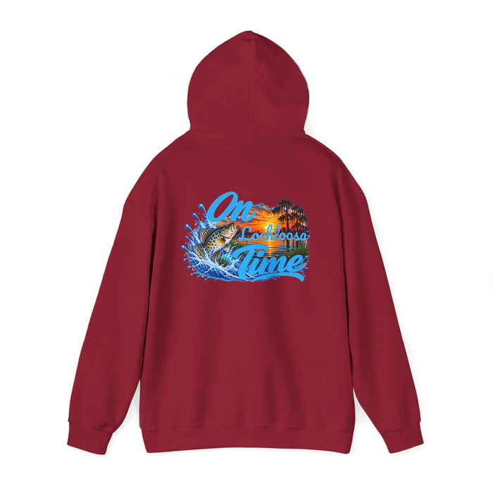 Hoodie — "On [Your Lake] Time" Personalized Sunset Crappie (Back Design)