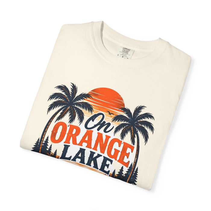 Lake Sunset T-Shirt — "On Orange Lake Time" Palm Tree Retro Tee