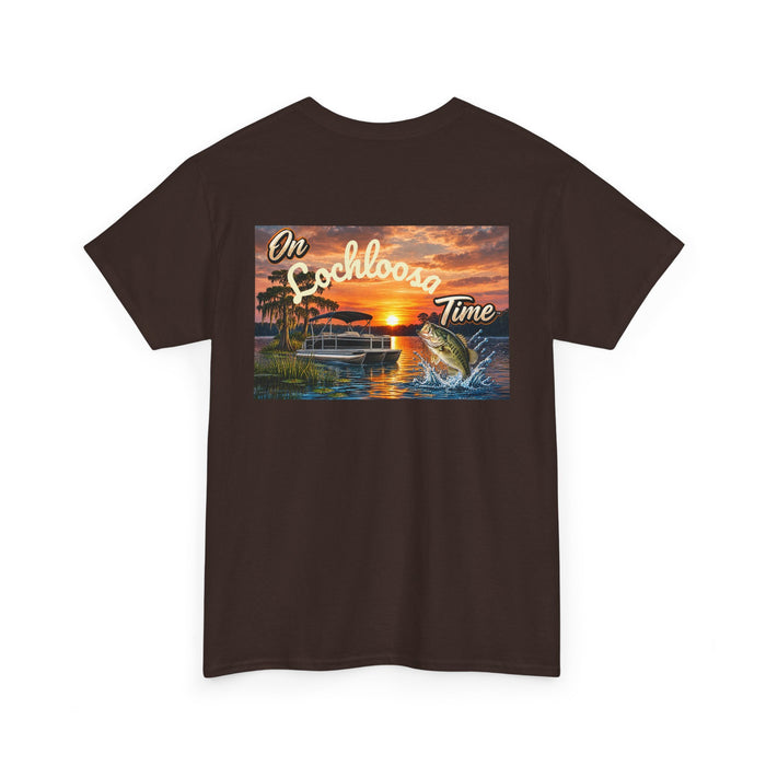 Personalized Sunset Tee — "On [Your Lake] Time" (Bass)